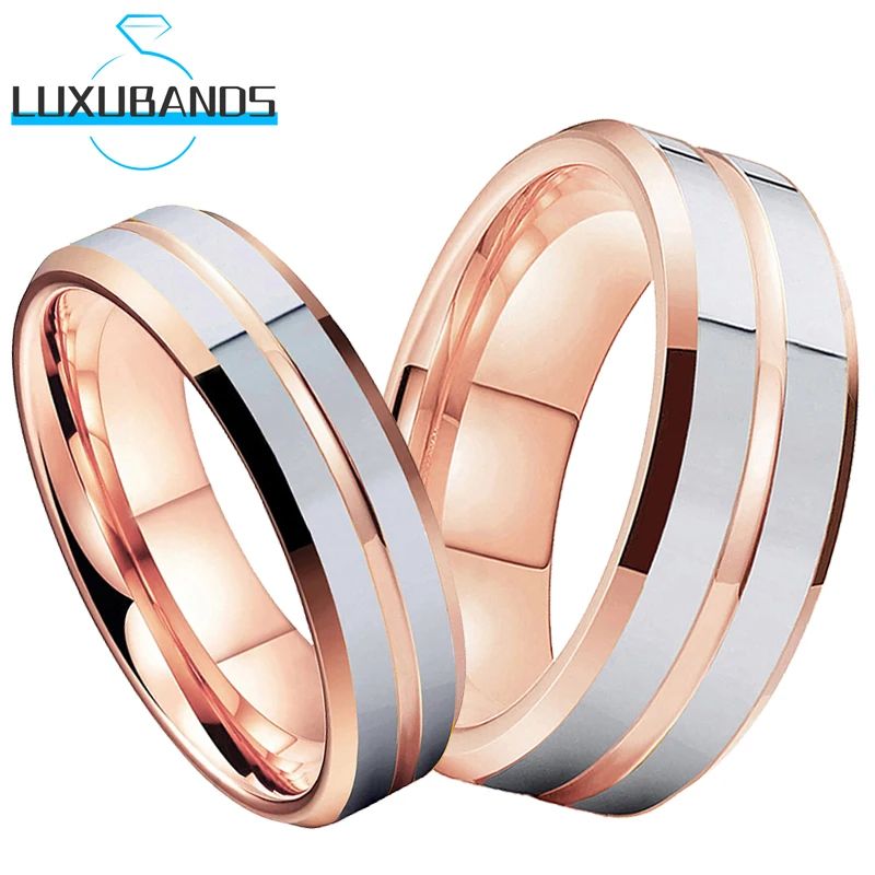 Tungsten Wedding Couple Ring 8mm Flat Center Grooved Beveled Edges Polished Finish Comfort Fit Aesthetic Accessories Jewelry New