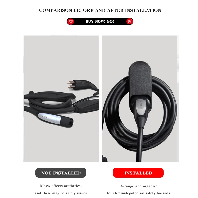 HommyFine Supporto per cavi di ricarica per Tesla Model 3 Model Y Model X Model S Supporto da parete con staffa per telaio per caricabatterie mobile standard Tesla Gen 1 e 2