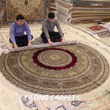 Yilong 8'x8' персидский шелковый ковер красный изысканный ковер ручной работы круглый медальон ковер(LH103A8x8