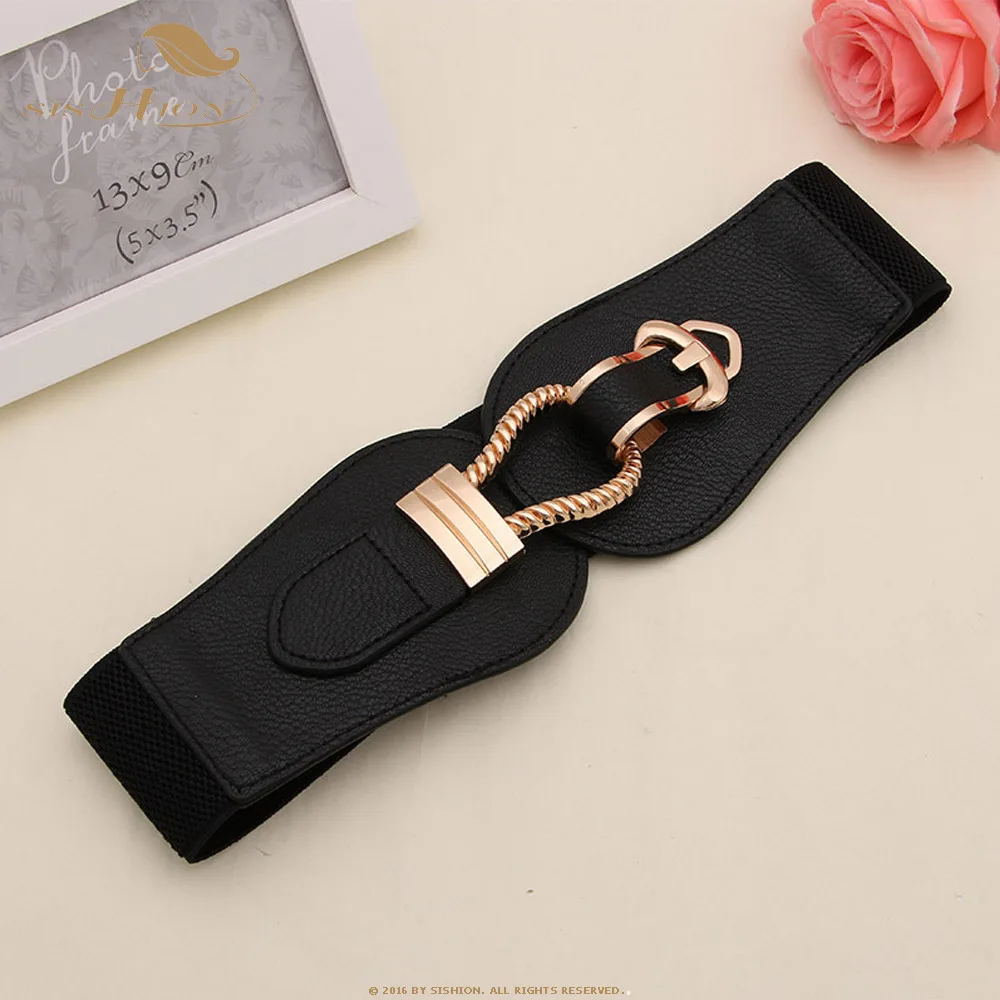 

New Fashion Elastic Wide Belt Female QY0173 Red Black White Faux Leather Waist Belts for Women Dress Pants