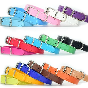 

PU Leather Solid Soft Colorful Pet Dog Collar For Small Medium Large Dogs Neck Strap Adjustable Safe Puppy Kitten Cats Collar