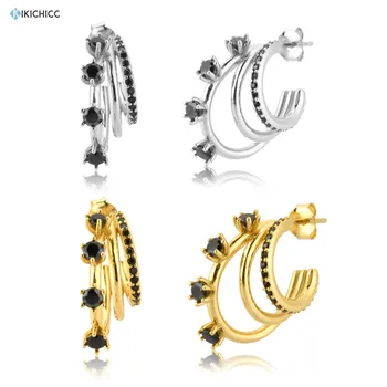 

Kikichicc 100% 925 Sterling Silver 20mm Circle Earring Big Thicker Three Circle Link Hoops Earring 2020 Fine Jewelry Rock Punk