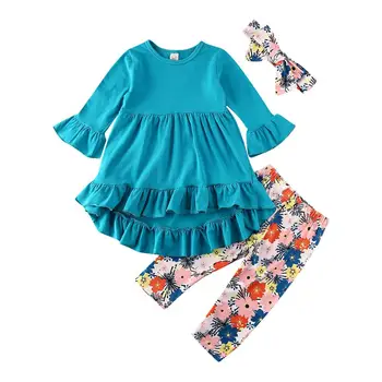 

Autumn Kids Baby Girl Cotton Outfit Long Sleeve Tops Dress Floral Pants Headband 3Pcs Kids Girl Clothes Sets