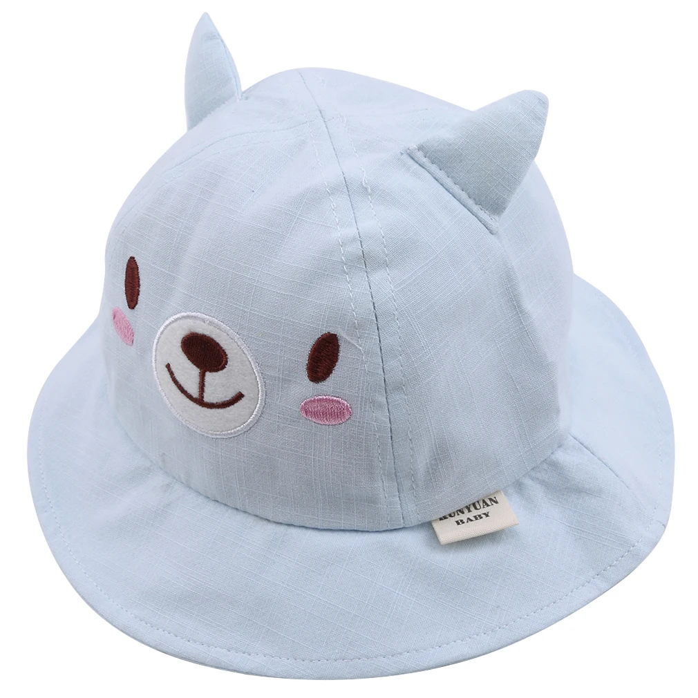 Light blue Детская шляпа с вышивкой; хлопковая шапка в рыбацком стиле; детская хлопковая шляпа с вышивкой кота для мальчиков и девочек; Солнцезащитная шапка унисекс с рисунком - Цвет: Light blue
