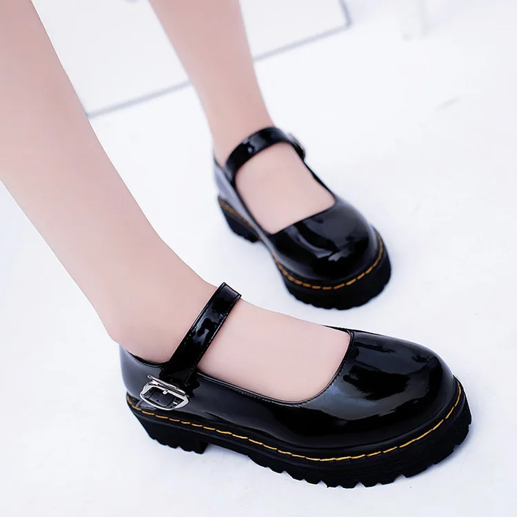 

19 New Style Thick Bottomed Japanese-style Low-Cut A- line Buckle-Style Single Shoe Buckle Ride Flat Heel Anti-slip WOMEN'S Flat