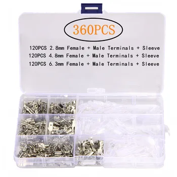 

360PCS 2.8/4.8/6.3mm Male/Female Spade Crimp Terminals Electrical Insulating Sleeve Wire Wrap Connectors Assortment Kit