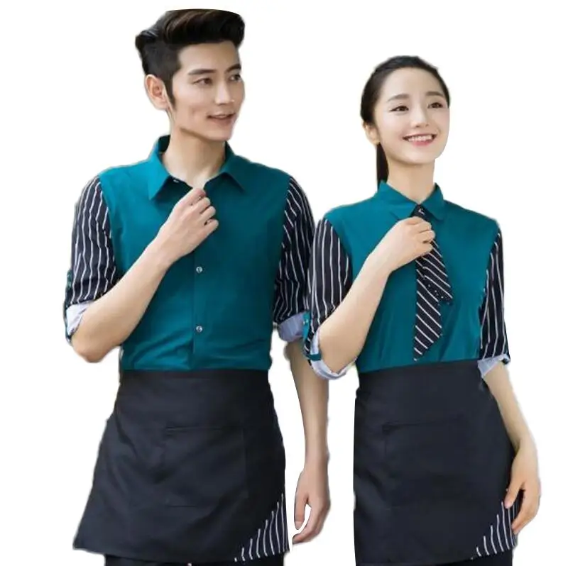 Women Green Hotel Waiter Uniform Autumn Winter Cafe Waitress Uniform Short Sleeve Teahouse Overalls Catering Chef Uniform Work Jacket - Цвет: Women Green