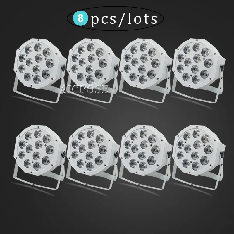 8pcs/lots 12x12w flat par led Flat White Led Par Light 12*12W Smooth RGBW Color Mixing DMX 4/8 Channels Stage Wash