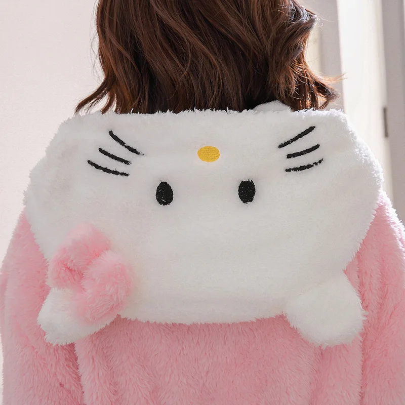 Женская фланелевая ночная рубашка Hello Kitty с длинным рукавом банный халат штаны