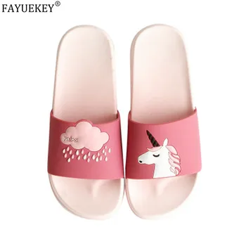 

Cartoon Unicorn Cute Animal Women Home Slippers 2020 Summer Sandals Ladies Slides Indoor House Shoes Flip Flops Sandalias Mujer