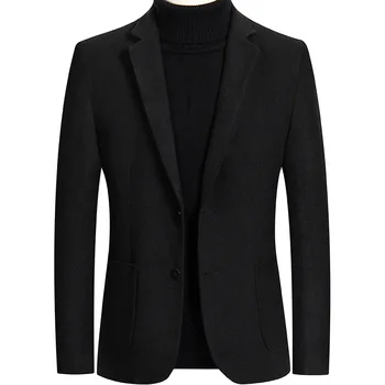 

KUYOMENS Mens Woolen Formal Wedding Suit Jacket Men Business Casual Slim Wool Blazers Black Grey Red Veste Homme Plus Size 4XL