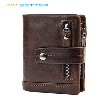 

100% Genuine Leather Men Wallet Coin Purse Small Mini Card Holder Chain PORTFOLIO Portomonee Male Walet Pocket