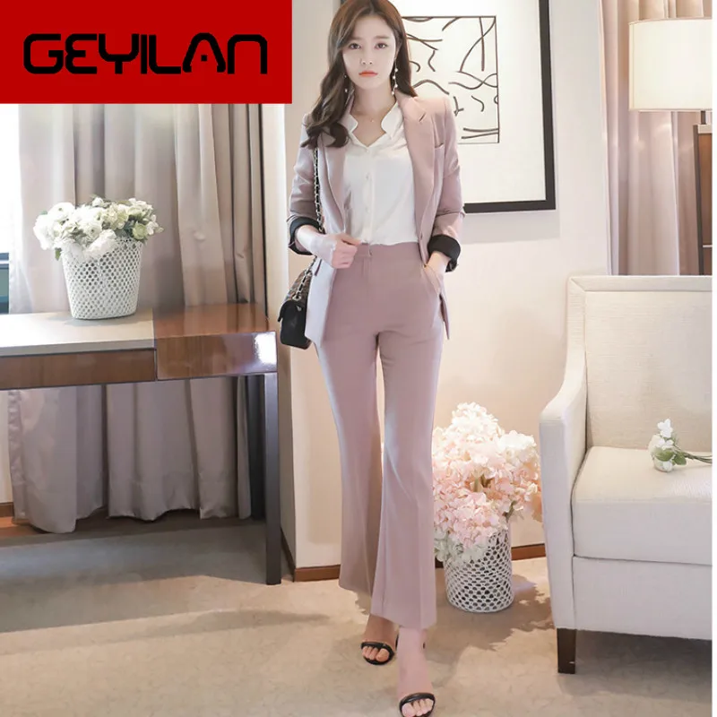 

Autumn and winter elegant professional women's pants suit two-piece 2019 Korean high quality solid color slim ladies blazer