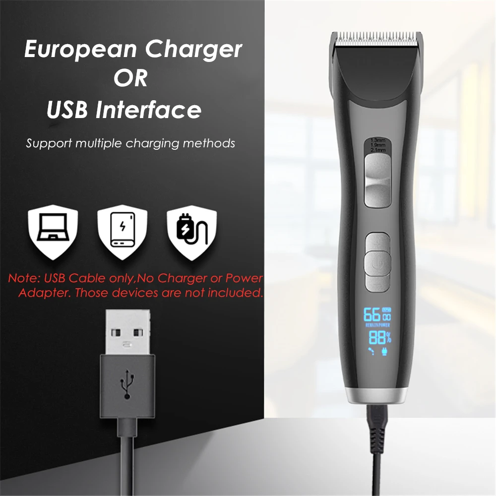 Professional Rechargeable Electric Hair Clipper Stainless Steel Blade Hair Trimmer for Men Kids LED Display Cutting Machine