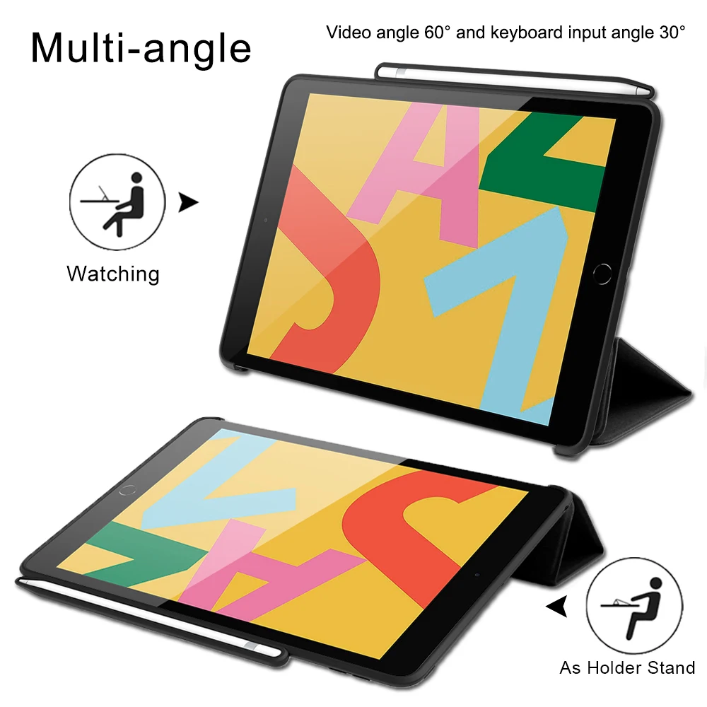 Для iPad 10,2 Чехол iPad 7-го поколения с карандашом Держатель подставка чехол для iPad 10,2 дюймов A2200 A2198 Smart Auto/Sleep Funda