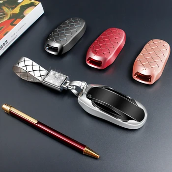 

High Quality Car Key Case Cover Key Shell Bag Wallet 3 buttons Protector For Tesla Model X with Key Chain Auto Decor Accessories