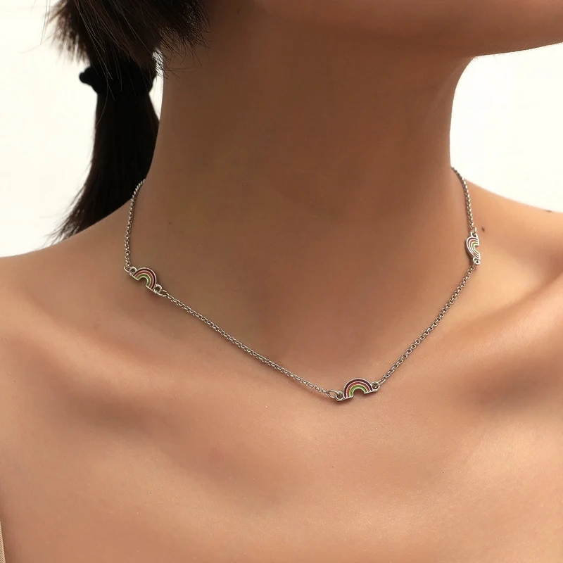 Fashion Rainbow Choker Necklace For Kids Girls Charm Women Sweater Chain Beautiful Jewelry Best Birtyday Gift | Украшения и