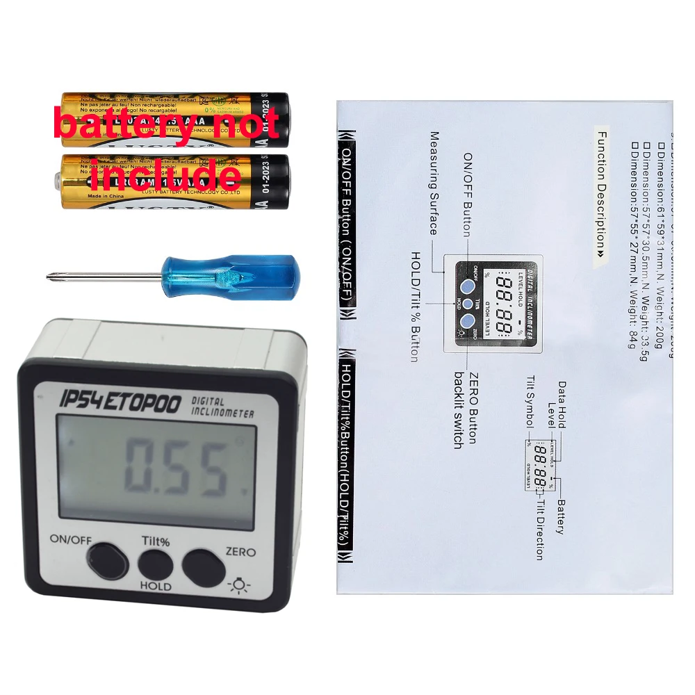 Mini Digital Protractor IP54 Black Protractor Bevel Box Level Tool With Backlight Support Degree Slope % Bevel Box inclinometer