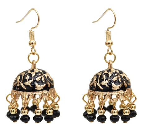 Этнические турецкие индийские стильные золотые серебряные серьги Jhumka из смолы с бусинами, длинные серьги для женщин, бохо, вечерние, цыганские, тайские ювелирные изделия - Окраска металла: 5092 BK