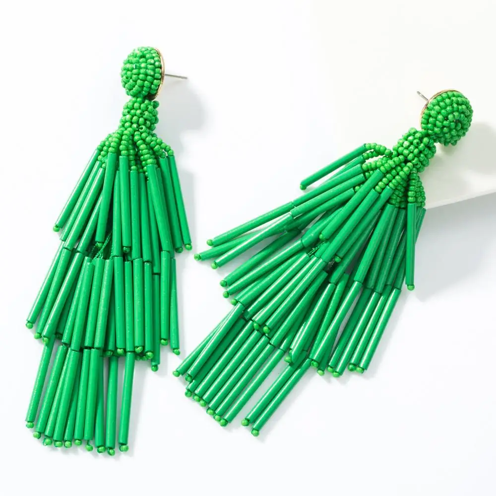 green Серьги-капли ручной работы с бусинами для женщин, новинка, трендовые длинные серьги для девушек, массивные украшения, вечерние аксессуары для ушей - Окраска металла: green