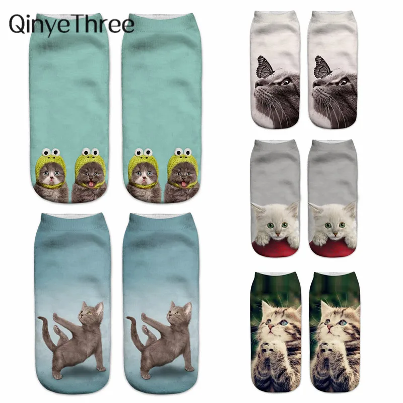 

Funny Animal Cute 3D Print Kitten Women Ankle Socks Unisex Winter Hot Fashion cartoon Christmas cat gift sox Dropship