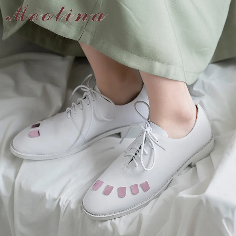 Meotina/женские туфли-оксфорды из натуральной кожи на плоской подошве Туфли-Дерби
