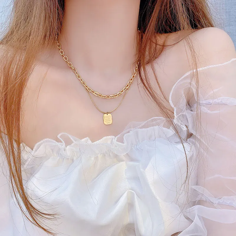 Ins Hot Luxury Square K Gold Temperament Flash Minimalist Necklace Vintage Choker Pendant Personalised Necklace Glamour Gift - Image 6