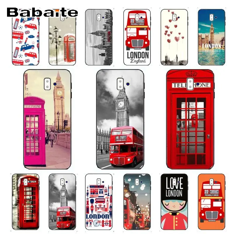 

london bus england telephone Black TPU Soft silicone Phone Cover For samsung Galaxy j6 plus A6 A8 A9 A10 A30 A50 Mobile Cases
