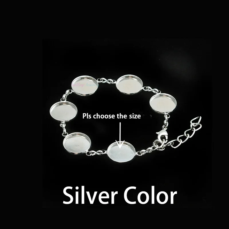 Silver Color 10 шт. подходит для 12 мм до 20 мм DIY стекло кабошон настройки античная бронза Посеребренная Круглый Ободок 27 см пустой браслет база - Цвет: Silver Color
