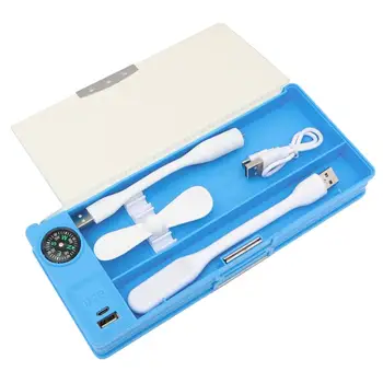 

1Pc Multi-functional USB Pencil Case With Electric Fan Desk Lamp Pen Box(Dark Blue)