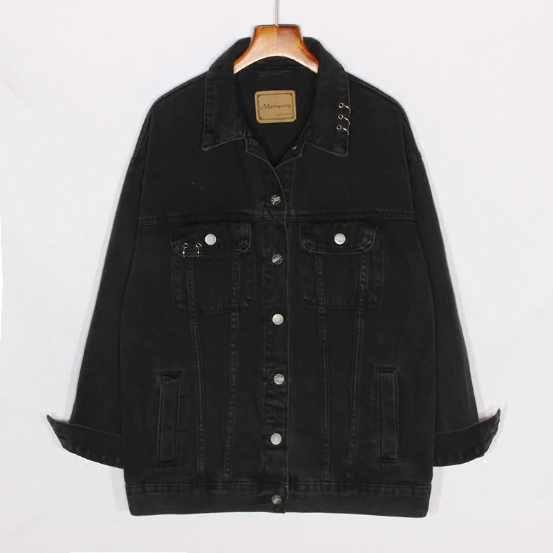 

High Quality Autumn Fashion Black Denim Jacket Women Outerwear Loose Mid Long Jeans Jacket Coat Female Chaqueta Mujer Streetwear