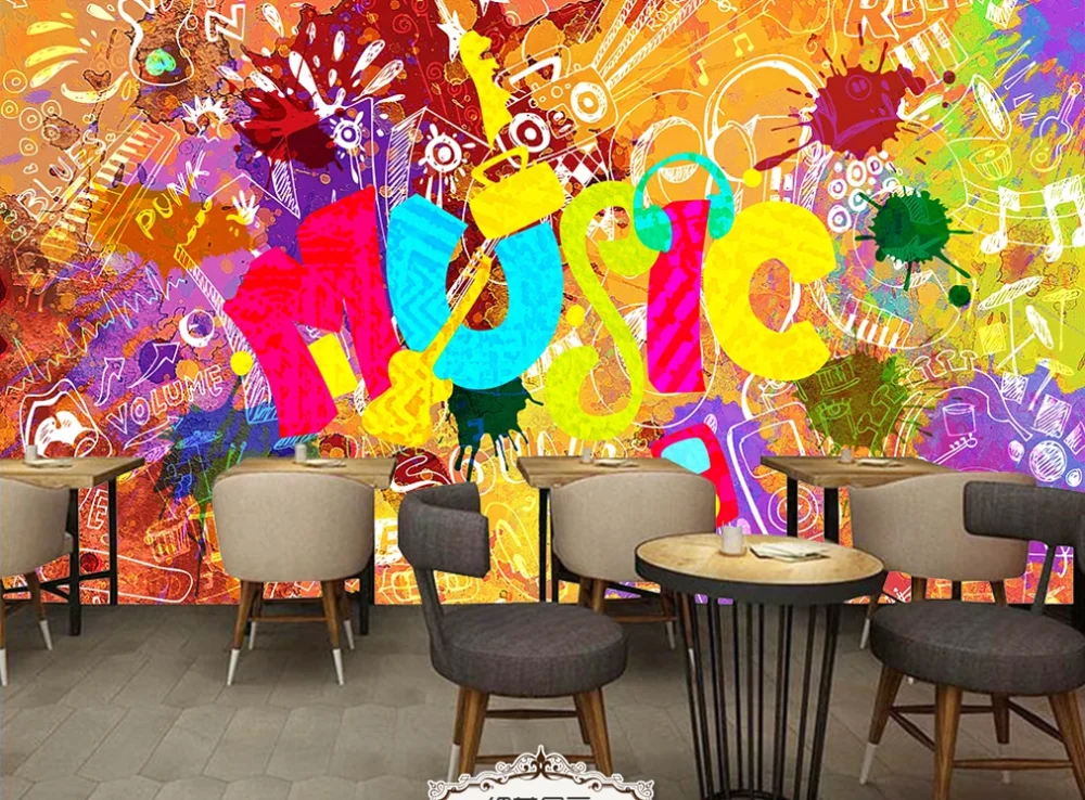 Custom 3d wallpaper mural abstract music graffiti tooling background wall