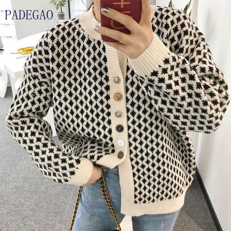 

Plaid Cardigans Womens Cropped Cardigan Sexy Designer Sweaters Winter Fashion O-Neck Vintage Single Breasted Button Cotton Loose