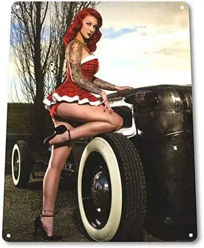 Tin Sign Retro Classic Car Sexy Girl Garage Bar Club People Cave Wall Decoration 8x12 Inches | Дом и сад