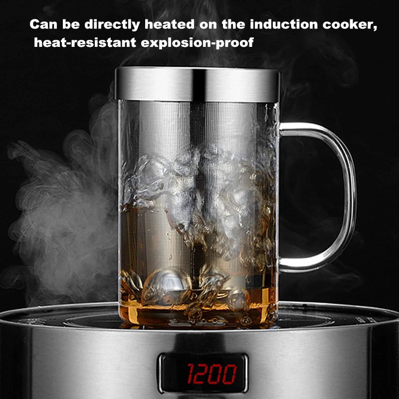 500ml Travel Heat-resistant Glass Tea Infuser Mug With Stainless Steel Lid Coffee Cup Tumbler Kitchen Heat-resistant Large