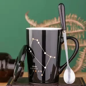 Чашка керамическая чашка кружка с крышкой с ложкой Мужская и женская пара креативная чашка Бытовая чайная чашка молочная чашка кофейная чашка Tazas стакан - Цвет: Gemini