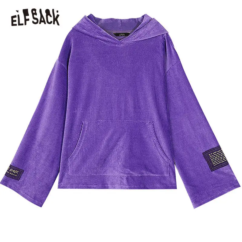 ELFSACK Harajuku Purple Applique Casual Oversize
