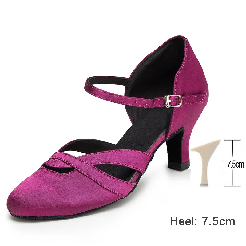Purple A 7.5cm heel HROYL Для женщин Латинская танцевальная обувь для девушек и женщин; Крытый Танго современный Танцы обувь 10/8. 5/7. 5/6/с каблуком высотой 5 см; - Цвет: Purple A 7.5cm heel