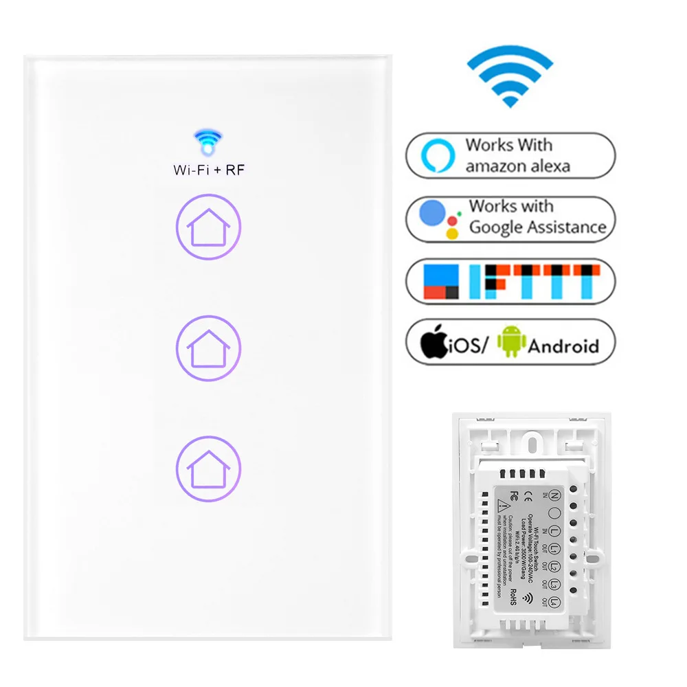 Wi-Fi умный светильник RF433 стандарт США голосовой пульт дистанционного управления Сенсорная панель беспроводной настенный переключатель работает с Alexa Google Home