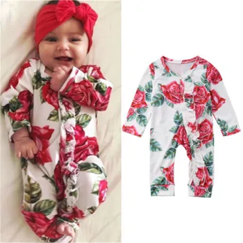 

Autumn Winter Infant Modis Jumpsuit 2019 Newborn Baby Girls Romper Flower Printed Baby Children Clothes Cute Outfits Set