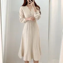 

Dresses Women South Korean Chic French Niche Temperament Waist Was Thinner Mid-length High-waist Sweater Dress Female Autumn