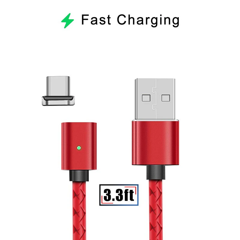 Red for type c Магнитный Usb кабель для зарядки 1 м 2 м, 3 А, для Oneplus 6 t, samsung, huawei mate 30 Pro, быстрая зарядка, 3,0, микро Usb C, магнитное зарядное устройство - Цвет: Red for type c