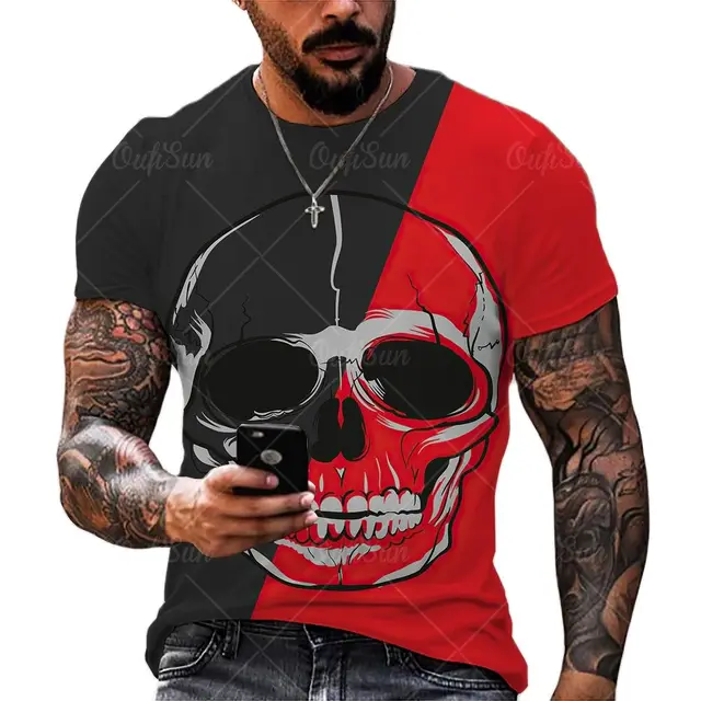 2021 Summer New Men’s 3D Skull Print T-shirt Casual Stylish Breathable O-neck Short-sleeved T-shirt OFSM-01207