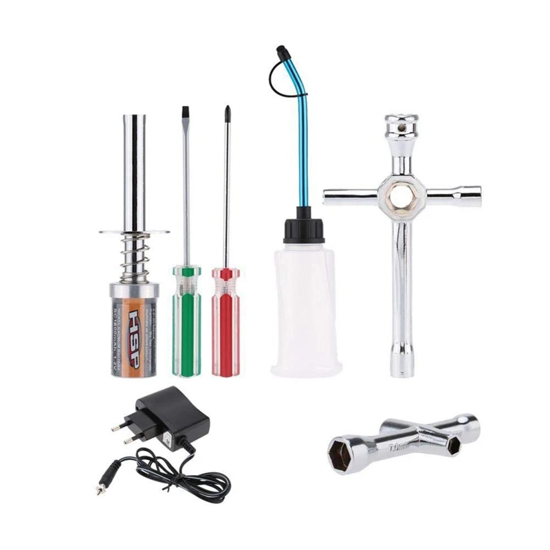 

Hot-HSP 80141 Racing Nitro Starter Kit Repair Tools Screwdriver Igniter Tool Fuel Filler Set for 1/8 and 1/10 Car-EU Plug