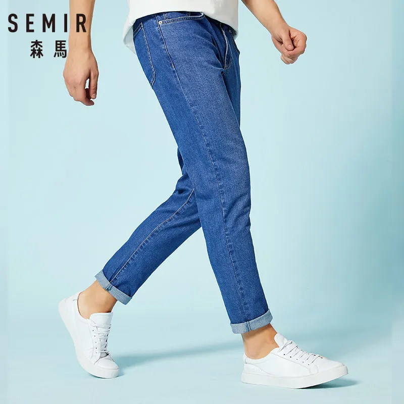 light blue B SEMIR джинсы для мужчин, зауженные брюки, Классические джинсы, мужские джинсы, дизайнерские брюки, повседневные обтягивающие прямые эластичные брюки - Цвет: light blue B