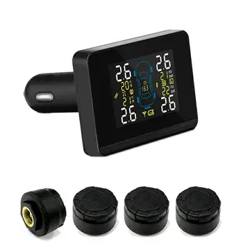

TPMS Car DC8V-DC16V Universal Wireless Tire Pressure Monitoring System + 4 Wheel Tires External Sensor Battery Replaceable LCD