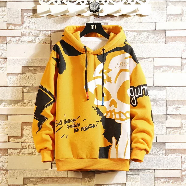 Autumn Spring Print Stulls Hoodie Sweatshirt Mens Hip Hop Pullover Streetwear Casual Fashion Clothes Plus Asian Size M-5XL - Цвет: W19182 ASIAN SIZE 10