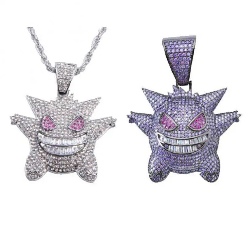スポーツペンダントネックレスメンズヒップホップラッパーマスク Gengar ポケモン銅クリスタルペンダントアイスアウトチェーン宝石トレンディジュエリー Aliexpress ジュエリー アクセサリー