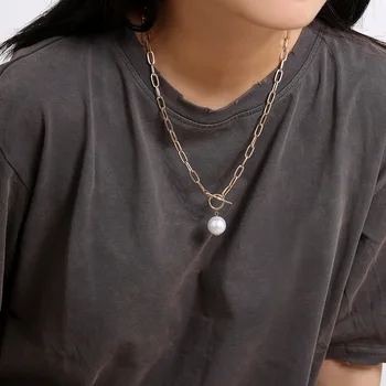 

JCYMONG New Gothic Simulated Pearls Pendant Necklaces FOR Women Punk Gold Color Long Chian Choker Necklace 2020 Fashion Jewelry