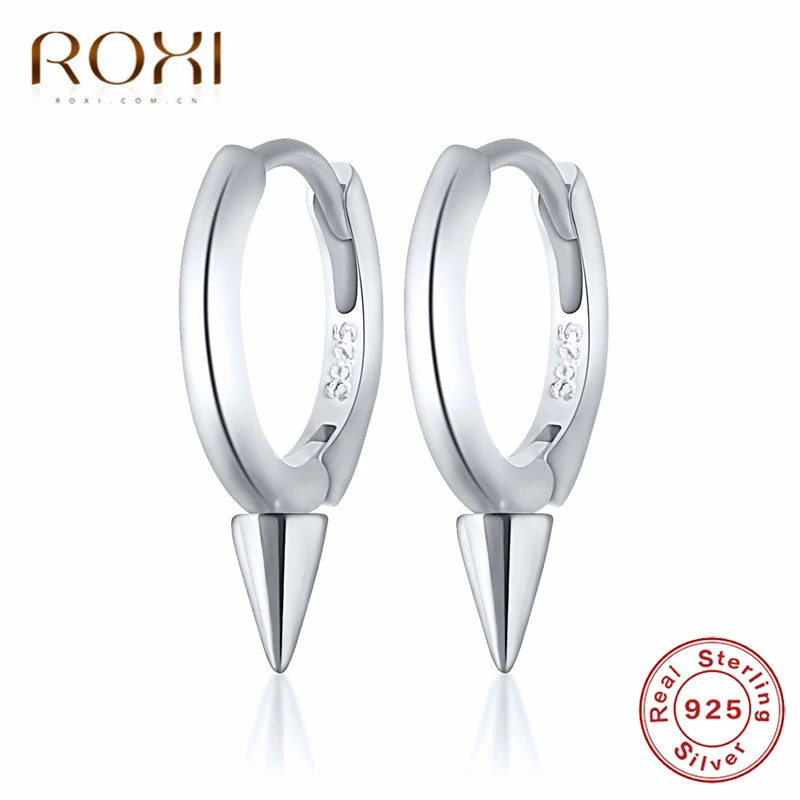 ROXI, 925 пробы, серебряные, с заклепками, маленькие серьги-гвоздики для женщин и мужчин, в стиле панк, Huggie, ювелирное изделие, маленький спиральный для хряща, серьги - Окраска металла: Платиновое покрытие